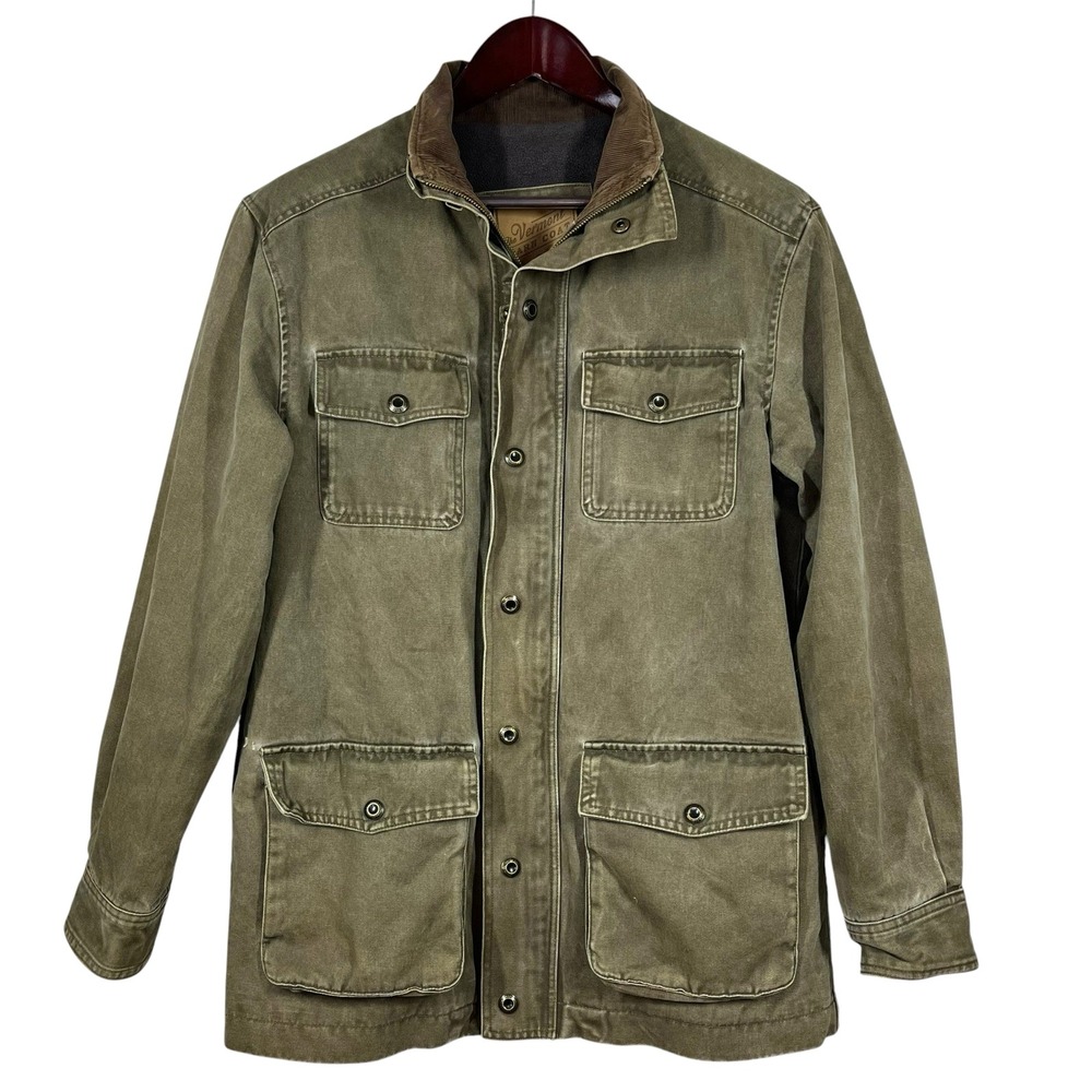 Vermont Barn Coat Mens M Olive 100% Cotton Canvas Fleece Lined Field Jacket